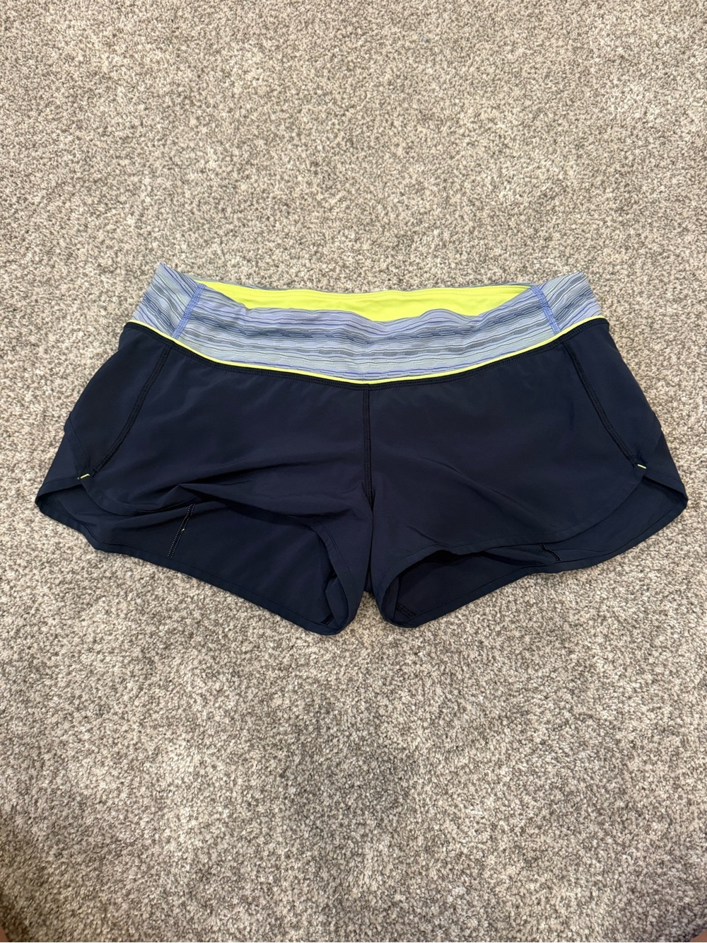lululemon athletica Navy Running Shorts with Lime Waistband